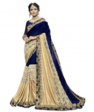 Shangrila Designer Blue Color Heavy Embroidered Fancy Fabric Saree With Unstitched Blouse Piece (Blue)