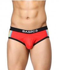 BASIICS by La Intimo Men`s Red Cotton Spandex Double Stripe Classic Brief