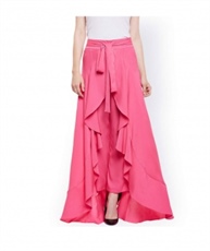  Women`s Crepe Solid Layered Ruffled Palazzo Skirt Pink