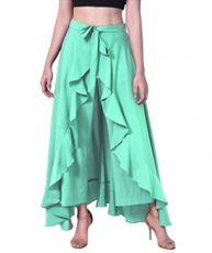  Women`s Layered/Ruffle Palazzo with One Waist  Band and Side Zipper(sea green)