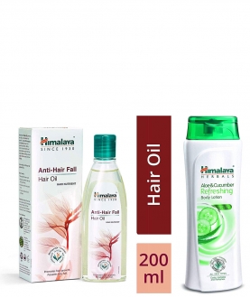 Himalaya Herbals Anti Hair Fall Hair Oil, 200ml & Herbals Aloe and Cucumber Refreshing Body Lotion, 400ml Combo