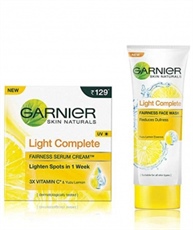 Garnier Light Complete Fairness Serum Cream, 45gm and Garnier Skin Naturals, Light Complete Face Wash, 100gm