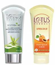 Lotus Herbals Whiteglow 3-In-1 Deep Cleansing Skin Whitening Facial Foam, 100gm & Herbals Apriscrub Fresh Apricot Scrub, 100gm Combo