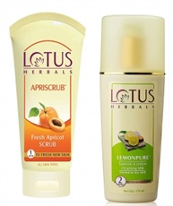 Lotus Herbals Apriscrub Fresh Apricot Scrub, 180gm & Herbals Lemonpure Turmeric And Lemon Cleansing Milk, 170ml Combo