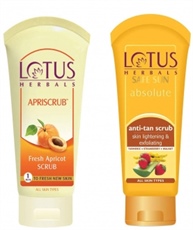 Lotus Herbals Apriscrub Fresh Apricot Scrub, 180gm & Herbals Safe Sun Absolute Anti Tan Scrub, 100gm Combo