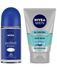 NIVEA Roll-on Deodorant, Protect and Care, 50ml & MEN Face Wash, Oil Control With Vitamin C, 100ml Combo