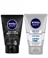 NIVEA MEN Face & Beard Wash, Deep Impact Intense Clean, 100ml and NIVEA MEN Face Wash, Dark Spot Reduction, 100ml