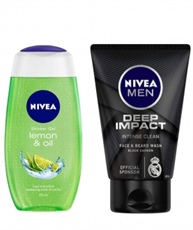 NIVEA Shower Gel, Lemon & Oil, 250ml & MEN Face & Beard Wash, Deep Impact Intense Clean, 100ml Combo