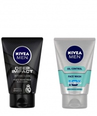 NIVEA MEN Face & Beard Wash, Deep Impact Intense Clean, 100ml and NIVEA MEN Face Wash, Oil Control With Vitamin C, 100ml