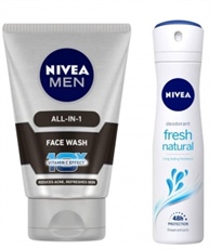 NIVEA MEN Face Wash, All-in-One, 100ml & Fresh Natural Deodorant For Women, 150ml Combo
