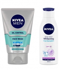 NIVEA MEN Face Wash, Oil Control With Vitamin C, 100ml & Body Lotion, Whitening Cool Sensation (SPF 15), 200ml Combo