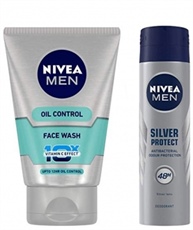 NIVEA MEN Face Wash, Oil Control With Vitamin C, 100ml & MEN Deodorant, Silver Protect Antibacterial, 150ml Combo