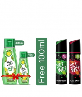 Hair & Care Fruit Oils Green, 300ml with Free 100ml and Set Wet Perfume, 120ml (Spunky and Funky Avatar, Pack of 2)