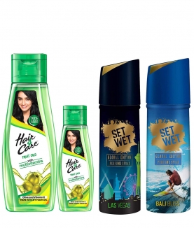 Hair & Care Fruit Oils Green, 300ml with Free 100ml and Set Wet Global Edition Bali Bliss with Las Vegas Live Perfume Spray, 120ml (Pack of 2)