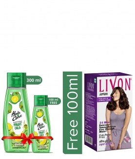 Hair & Care Fruit Oils Green, 300ml with Free 100ml and Livon Serum for Dry and Unruly Hair, 100ml