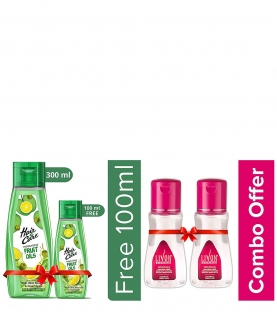 Hair & Care Fruit Oils Green, 300ml with Free 100ml and Livon Serum, 100ml (Pack of 2)