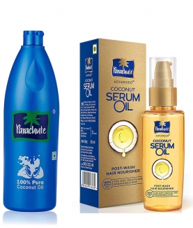 Parachute Coconut Oil Bottle - 600 ml & Advansed Coconut Hair Serum Oil, 50 ml Combo