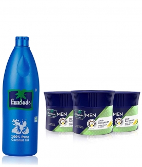 Parachute Coconut Oil Bottle - 600 ml & Advansed Men Hair Cream, Anti-Dandruff, 100 gm (Pack of 3) Combo