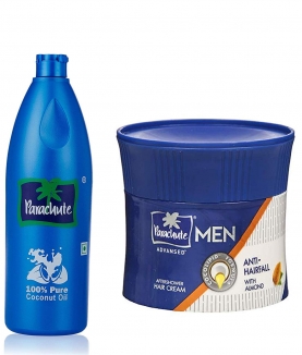 Parachute Coconut Oil Bottle - 600 ml & Advansed Men Hair Cream, Anti-Hairfall, 100 gm (Pack of 3) Combo