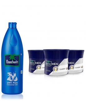 Parachute Coconut Oil Bottle - 600 ml & Advansed Men Hair Cream, Classic, 100 gm (Pack of 3) Combo