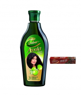 Dabur Amla Hair Oil, 450ml with Free Dabur Red Toothpaste, 50gm