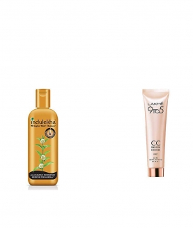 Indulekha Bringha Anti Hair Fall Shampoo, 200ml & Lakme 9 to 5 Complexion Care CC Cream, Honey, 30gm