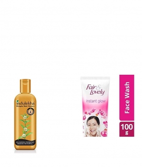 Indulekha Bringha Anti Hair Fall Shampoo, 200ml & Fair & Lovely Fairness Face Wash, 100gm