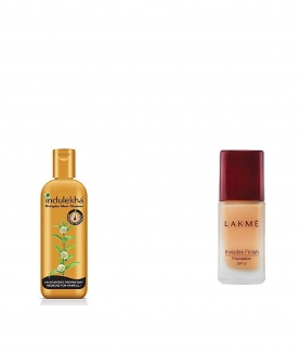 Indulekha Bringha Anti Hair Fall Shampoo, 200ml & Lakme Invisible Finish SPF 8 Foundation, Shade 01, 25ml