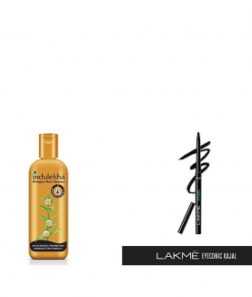 Indulekha Bringha Anti Hair Fall Shampoo, 200ml & Lakme Eyeconic Kajal, Deep Black, 0.35gm