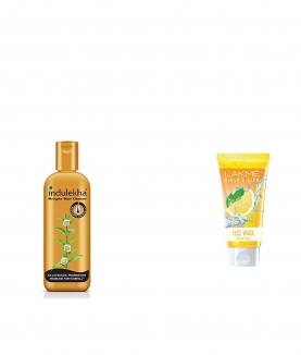 Indulekha Bringha Anti Hair Fall Shampoo, 200ml & Lakmé Blush and Glow Lemon Fresh Facewash, 100gm