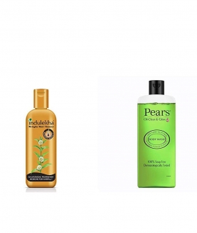 Indulekha Bringha Anti Hair Fall Shampoo, 200ml & Pears Oil Clear and Glow Shower Gel, 250ml