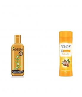 Indulekha Bringha Anti Hair Fall Shampoo, 200ml & PONDeS Sandal Radiance Talcum Powder, Natural Sunscreen, 300 gm