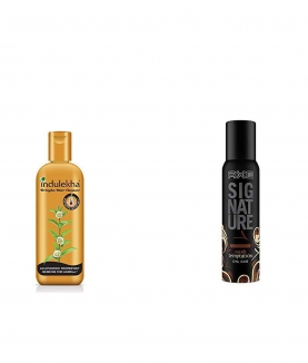 Indulekha Bringha Anti Hair Fall Shampoo, 200ml & Axe Signature Dark Temptation Body Perfume, 154 ml