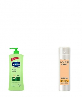 Vaseline Intensive Care Aloe Fresh Body Lotion, 400 ml & Lakmé Peach Milk Moisturizer SPF 24 PA Sunscreen Lotion 120 ml