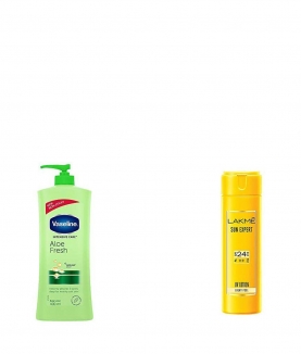 Vaseline Intensive Care Aloe Fresh Body Lotion, 400 ml & Lakmé Sun Expert SPF 24 PA ++ UV Lotion, 120ml