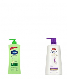 Vaseline Intensive Care Aloe Fresh Body Lotion, 400 ml & Dove Daily Shine Shampoo, 650ml