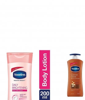 Vaseline Healthy White Lightening Body Lotion, 200ml & Vaseline Intensive Care Cocoa Glow Body Lotion, 400 ml