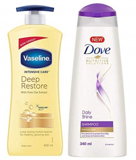 Vaseline Intensive Care Deep Restore Body Lotion, 400 ml & Dove Daily Shine Shampoo, 340ml