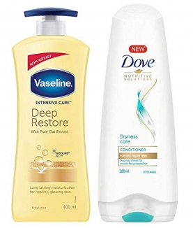 Vaseline Intensive Care Deep Restore Body Lotion, 400 ml & Dove Dryness Care Conditioner, 180ml