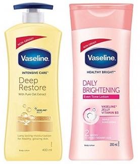 Vaseline Intensive Care Deep Restore Body Lotion, 400 ml & Vaseline Healthy White Lightening Body Lotion, 200ml