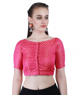 Banarasi Chanderi Silk Jacquard Front-Open Blouse in Pink