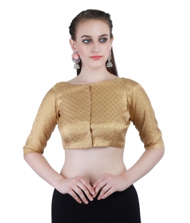 Banarasi Chanderi Silk Jamawer Front-Open Blouse in Gold