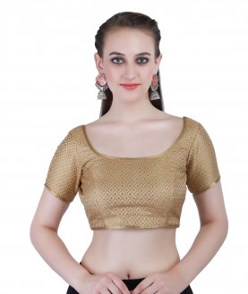 Banarasi Handloom Silk Jamawer Back-Open Blouse in Gold