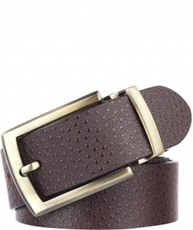 Alfami Mens Genuine Leather Belt, Brown Colour, Antique Golden Buckle, All Sizes, Spotted Pattern