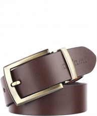 Alfami Mens Genuine Leather Belt, Brown Colour, Antique Golden Buckle, All Sizes, Timber Pattern