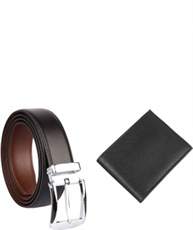 alfami Urban Black Men`s PU Leather Wallet and Belt Combo