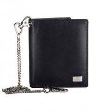 AM LEATHER RFID Safe Men`s Biker`s Wallet with 41 cm Long Metal Chain (Black)