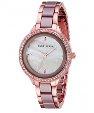 Anne Klein Women`s AK/1418RGTP Swarovski Crystal Accented Rose Gold-Tone and Taupe Ceramic Bracelet Watch