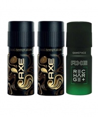 Axe Deodorant Dark Temptation, 150ml (Pack of 2) with Recharge Game Face Body Spray, 150ml