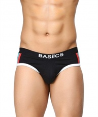 BASIICS by La Intimo Men`s Black Cotton Spandex Double Stripe Classic Brief